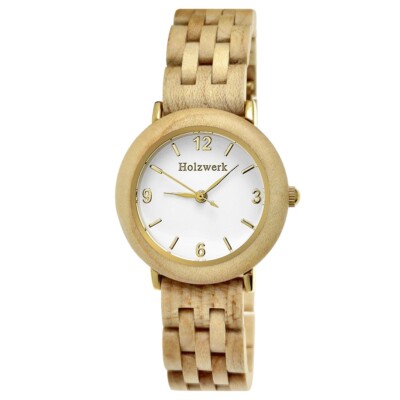 Holzwerk FREITAL kleine Damen Holz Edelstahl Armband Uhr, beige