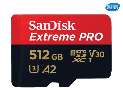 Sandisk 512GB Extreme Pro MicroSD Memory Card  Phones Drones Gaming Action Cams