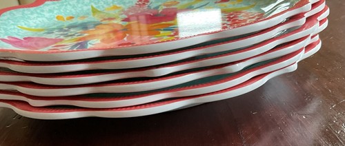 SET OF 6 The Pioneer Woman Melamine Dinner Plates SUNNY DAYS CORAL ~ NEW - Picture 4 of 4