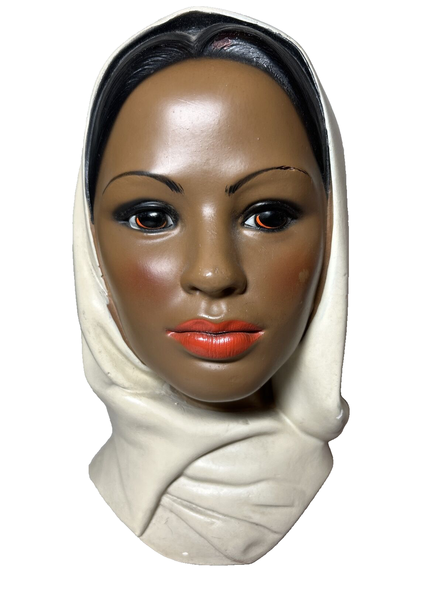 1960's Marwal Chalkware Bust Head Woman Wearing Hijab Scarf