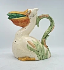 Vintage Pelican Fitz and Floyd  1986 Pelican Fish Pitcher With Repaired Lid READ