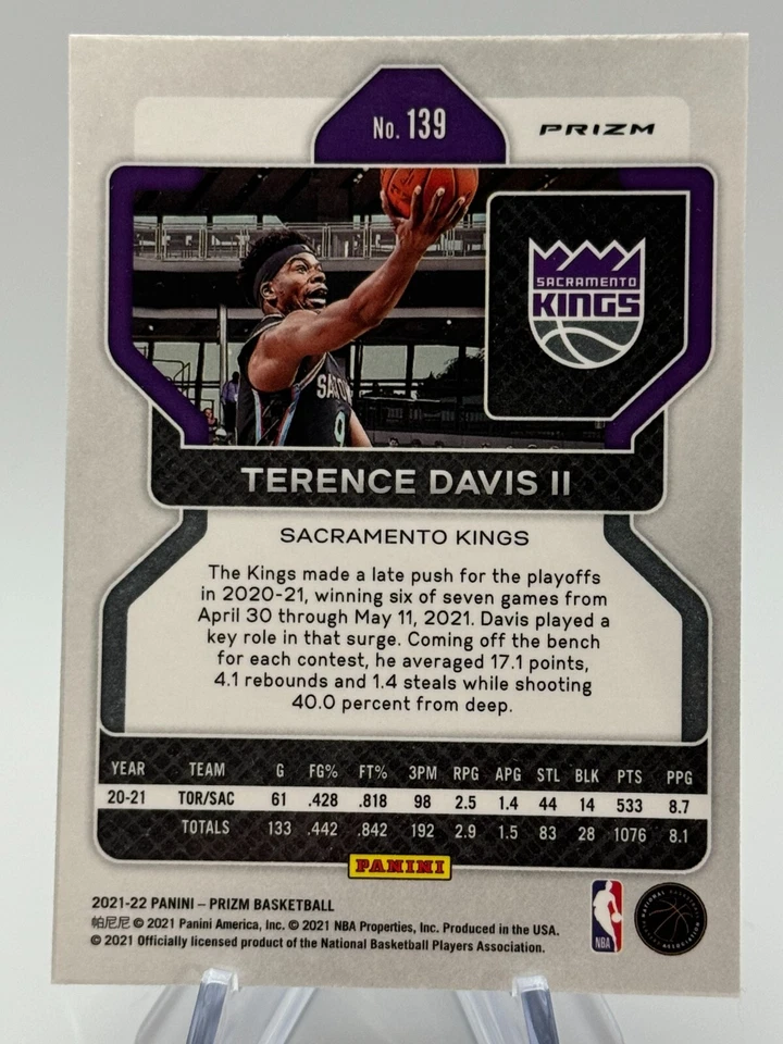 2021-22 Prizm TERENCE DAVIS II Kings #139 Factory Set PURPLE HYPER PRIZM SP - Image 2 of 2