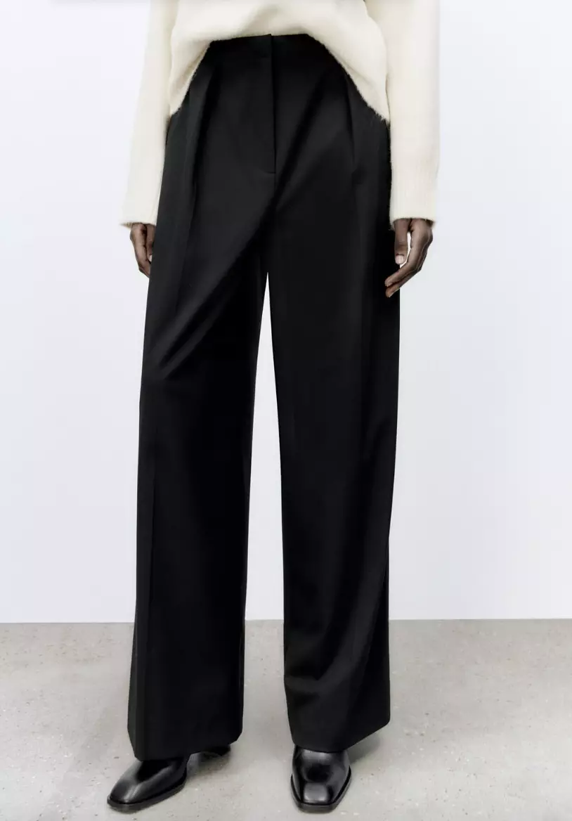 ZARA WOMEN NWT HIGH-WAISTED WIDE LEG PANTS Elastic Waist BLACK 2753/224 M