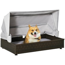 Rattan Dog Bed, Elevated Pet Sofa with Foldable Canopy for Small/Medium Pets