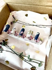 🌹CUSTOM Gel Press On Nails, Blue & Pink With Rhinestones FULL Set Sz M Square