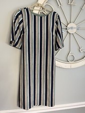 Ann Taylor Wide Vertical Stripe Straight Line Shift Dress Wide Tie Back Sz 10
