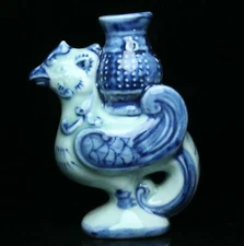 11CM Old China Dynasty Blue White Porcelain Phoenix Phenix Zun vase Bottle