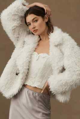 NWT Anthropologie Faux Fur Jacket WHITE Pockets Lined Teddy Coat