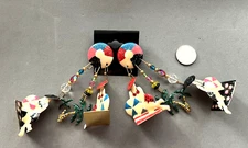 LUNCH AT THE RITZ Lady Beach Ball Palm Tree Dangle Crystal Enamel Post Earrings