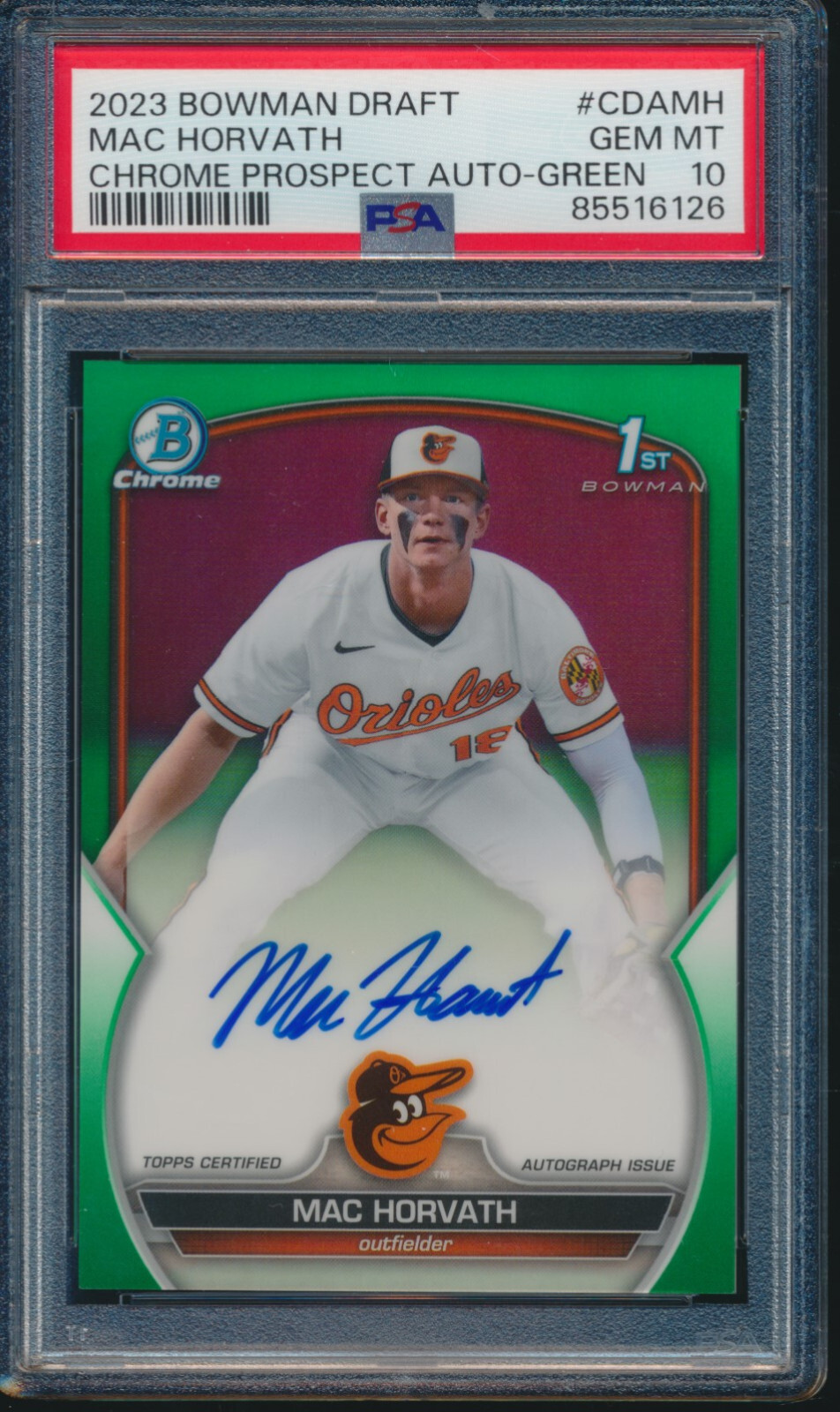 PSA 10 MAC HORVATH 1st AUTO 2023 Bowman Chrome GREEN REFRACTOR #/99 RC GEM MINT