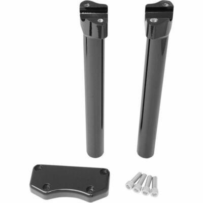 Drag Specialties Gloss Black 12'' Tall Handlebar Risers/Top Clamp Kit for Harley