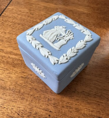 Vintage Wedgwood Small Blue Square Ring Box Jasperware Vintage Wedgwood Small Blue Square Ring Box Jasperware