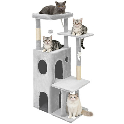 50-Inch Cat Tree Tower for Large Cats - Cat House with 2 Caves, Steps, Scratchin