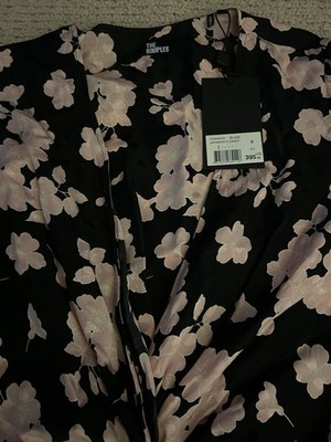 The Kooples Black/Pink Floral V-Neck Long Sleeve Mini Dress Women s Size 0
