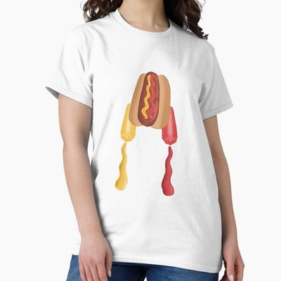 Cute Happy Yellow Red Funny Hot Dog White T-Shirt, Gift For Friends