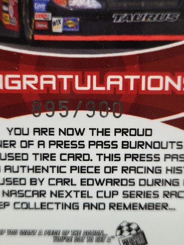 2006 Eclipse CARL EDWARDS #99 Scotts Under Cover Race Tire #/900 - Picture 3 of 3