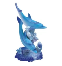 ICE ARMOR 5.5" Blue Dolphins Swimming Around Coral Statue, Home & Office Decor