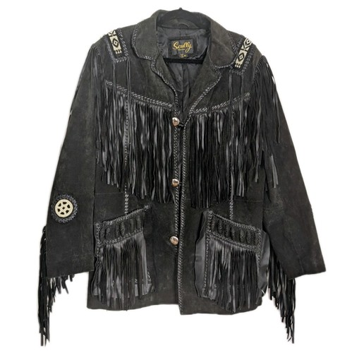 Scully Schwarz Wildleder Leder Fransen Western Mantel Jacke Herren 42 P2P 23” L 32” - Bild 1 von 8
