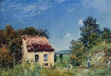 Oil painting Abandoned-House-1887-Alfred-Sisley-impression cottage art landscape