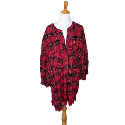 Intimately Free People Red Plaid Not Your Boyfriends Oversized Tunic Size Small