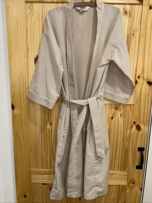Hemingway Point Men's OS Robe Made USA 1980s Beige Pinstripe Belted Pockets