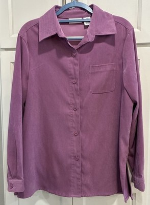 CROFT & BARROW Lilac Purple Velour Feel Button Down Shirt Blouse Size L Pocket