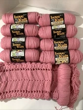 Vonnel Yarn 3.5 oz Pink ROSE 1133 100% Acrylic Skeins Vintage Lot Of 9 + Project