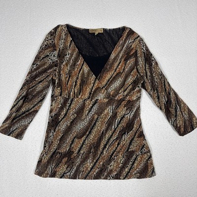 Vtg Notations Faux Layer TopY2K Earthy Animal Print Boho Whimsigoth Hippie  USA