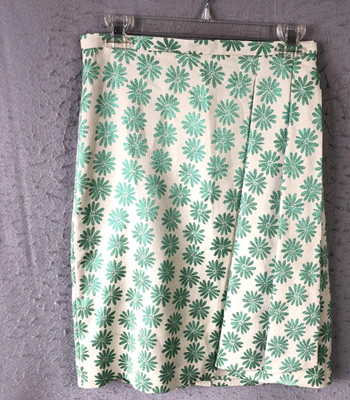 Rutzou Skirt Womens Medium Cream Green Floral Jacquar Art Metallic Party