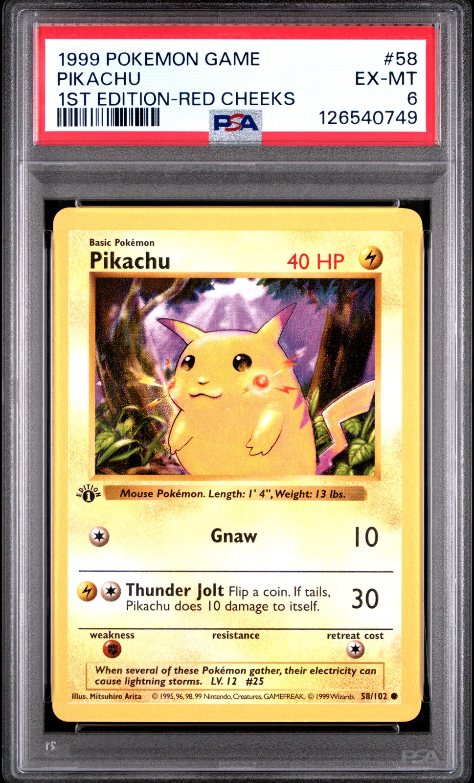 1999 POKEMON BASE SET 1ST EDITION-RED CHEEKS #58 PIKACHU PSA 6