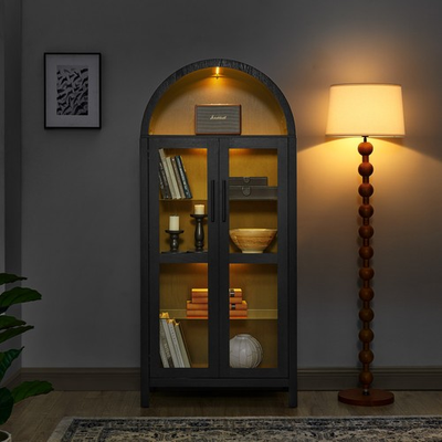 #ad #ad High Arched Storage Cabinet with Lamp Modern Retro Wooden Cabinet Black $273.19