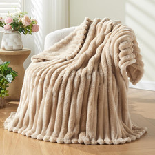 Super Soft Throw Blanket Brown Premium Silky Flannel Fleece 3D Ribbed Jacquard L