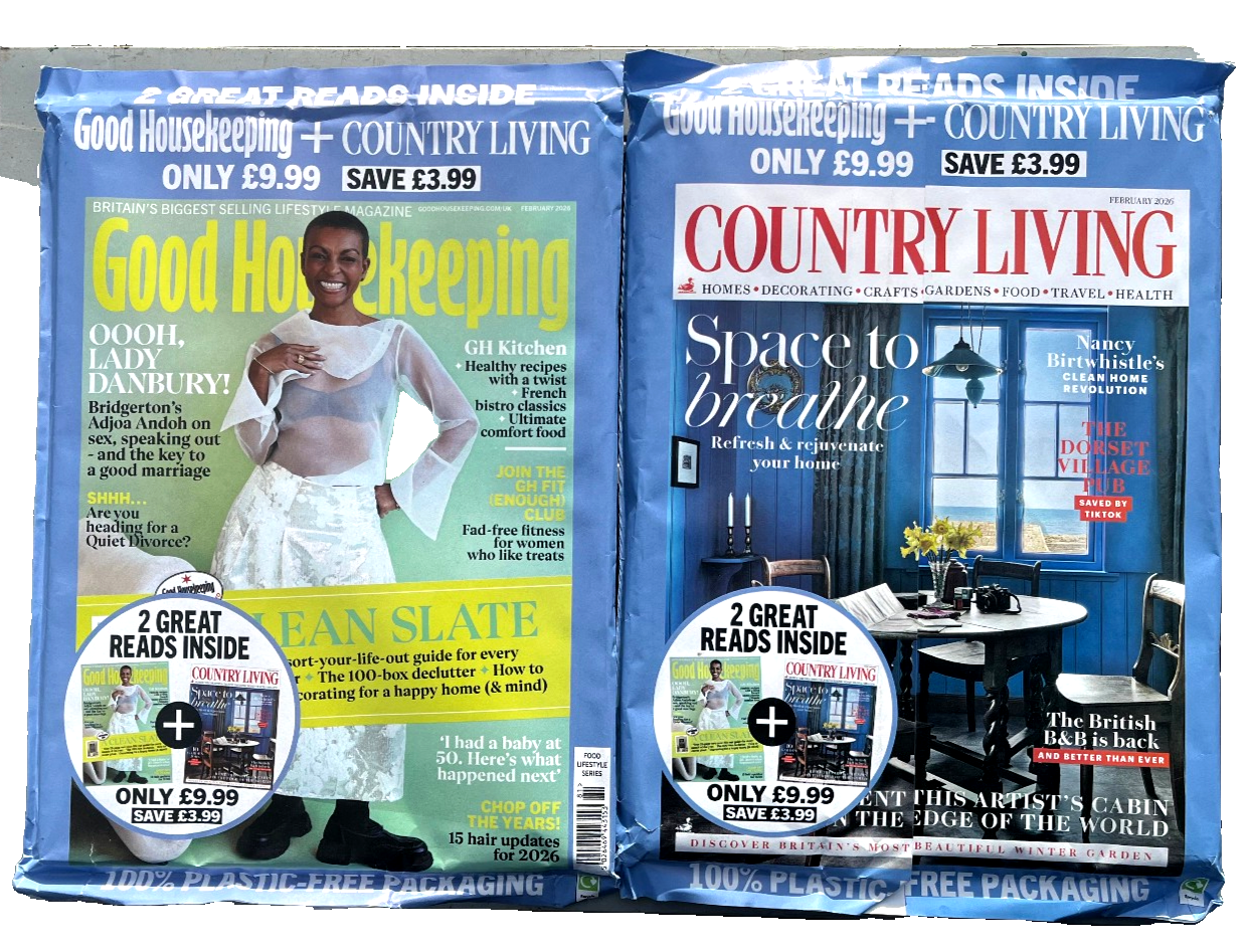 2 x MAG PACK ~ GOOD HOUSEKEEPING / COUNTRY LIVING MAGAZINE FEBRUARY 2026 ~ NEW