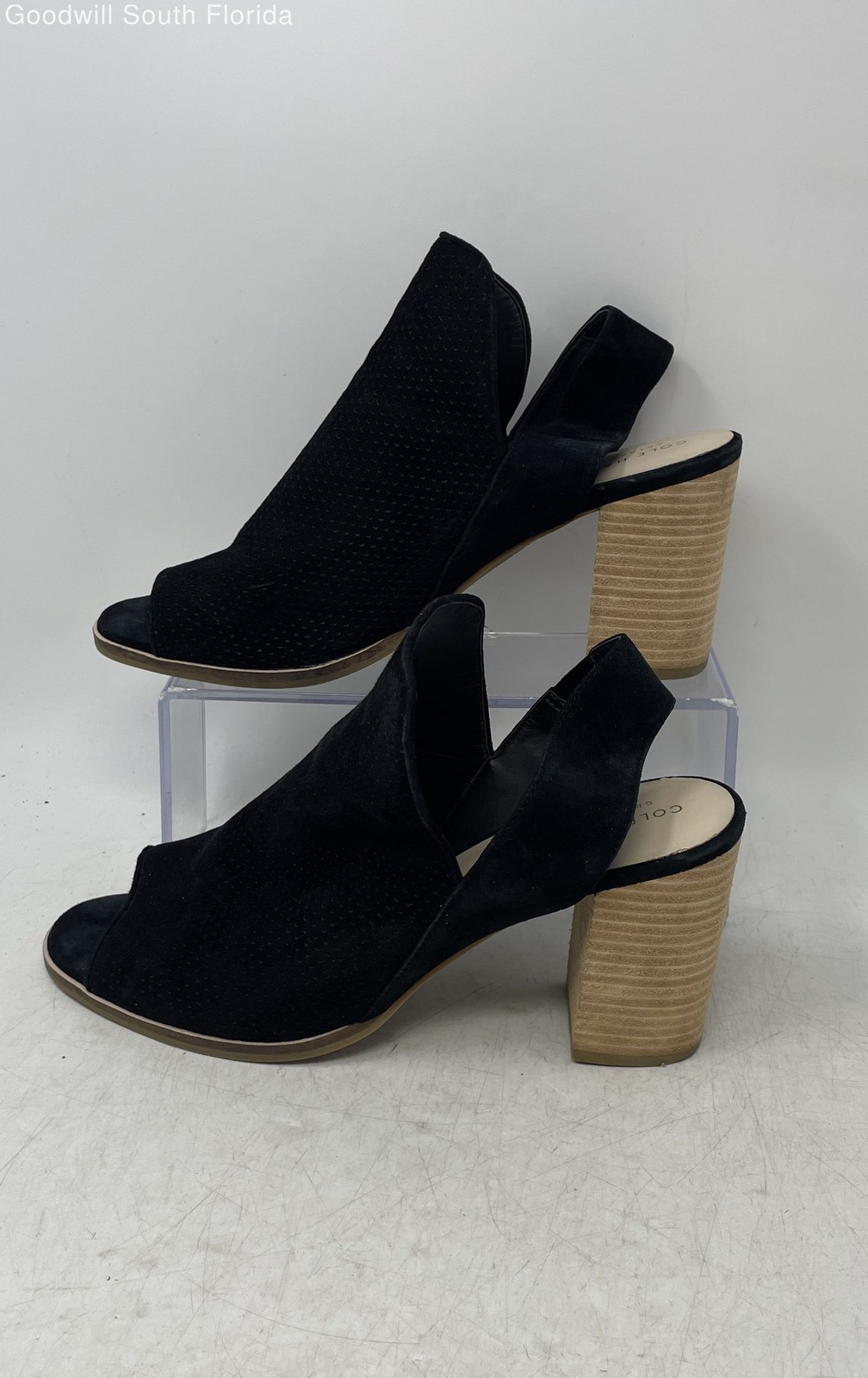 Cole Haan Womens Callista Black Peep Toe Block Heel Slingback Sandals Size 10B