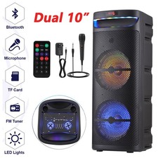 Dual 10" Portable Bluetooth Speaker Subwoofer Heavy Bass Party Sound System Mic