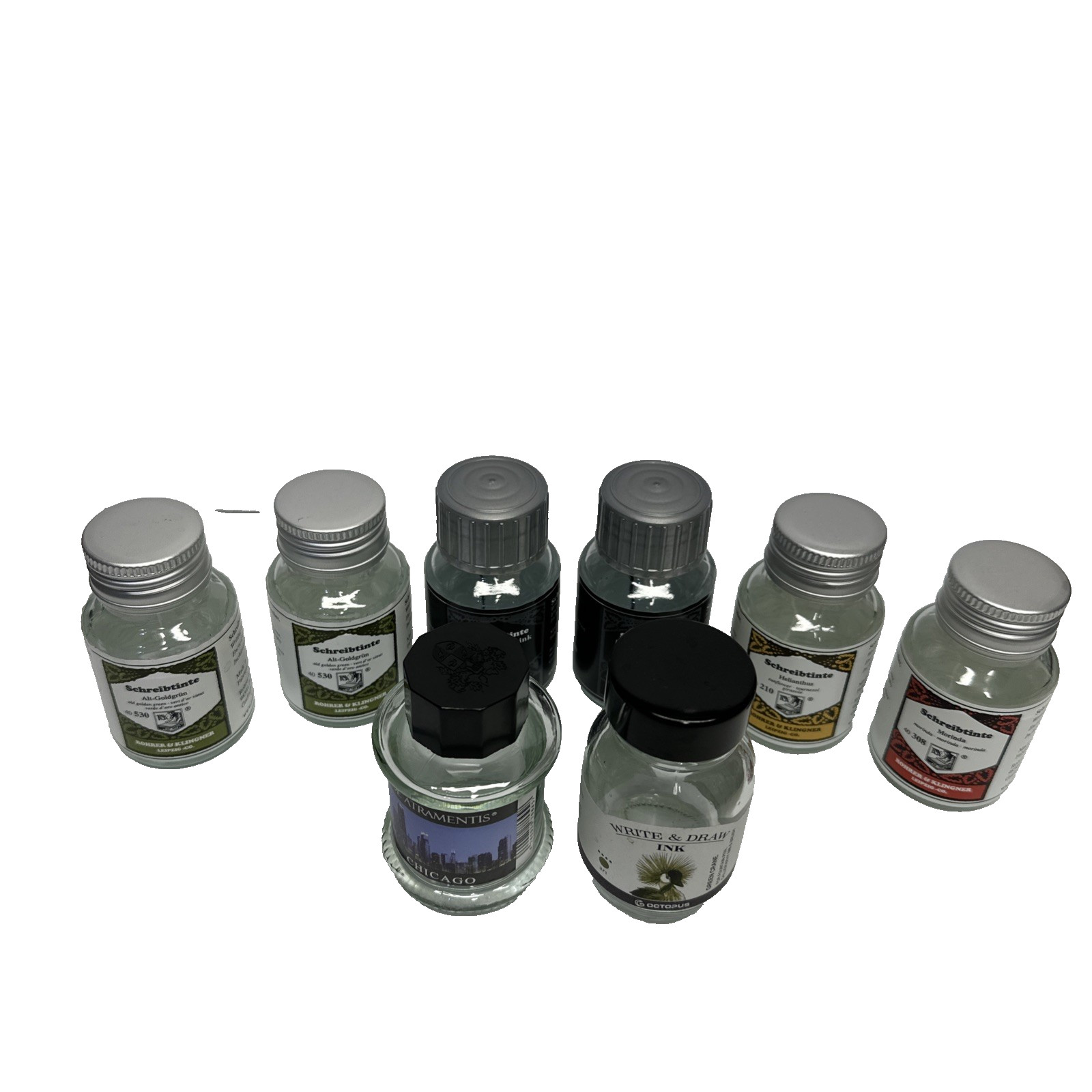 Large Lot (8)Empty Ink Bottles,  Very Good Clean Condition, Clean # 9, 50ml