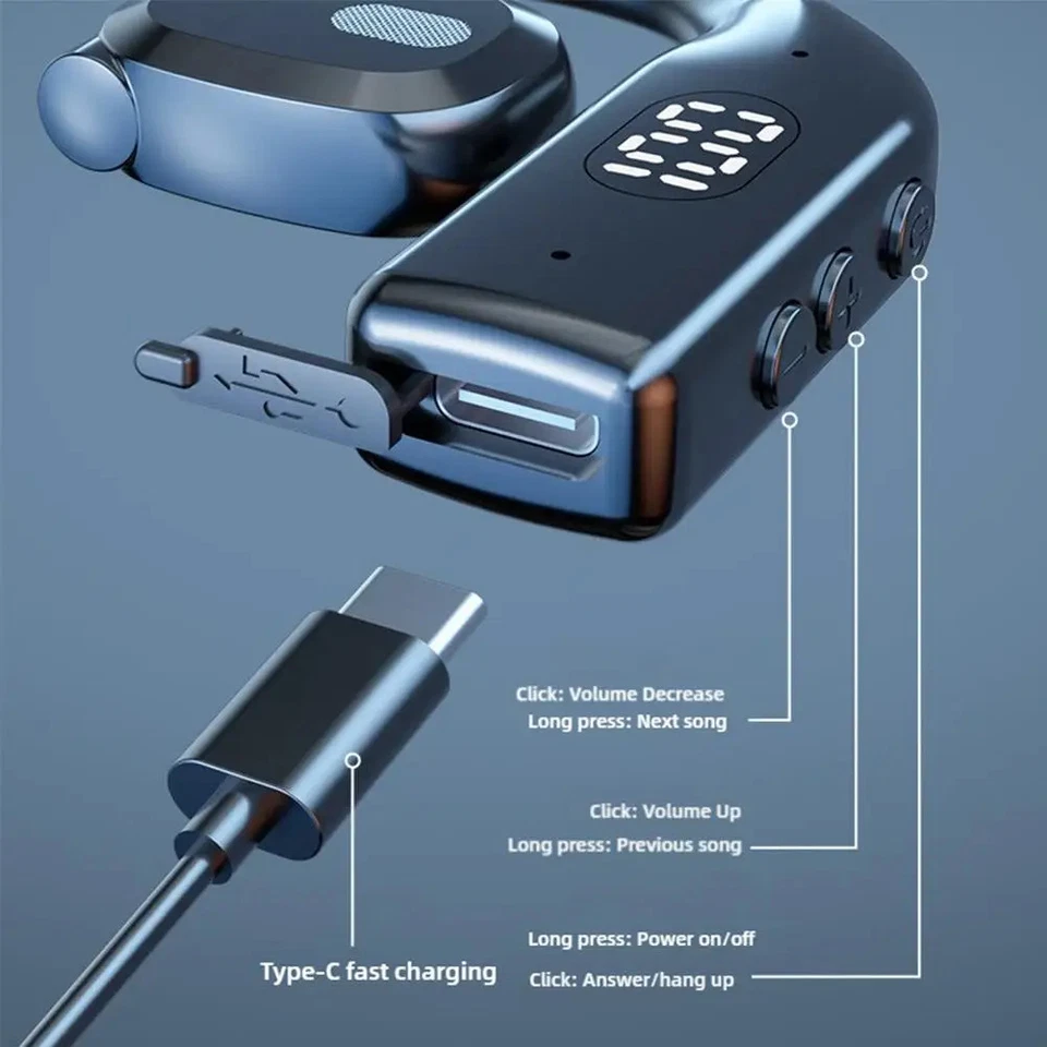 Kabellose Bluetooth Sportkopfhörer Ohrhänger drehbar Digitalanzeige lange - Bild 2 von 4