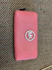 Michael Kors Signature Pink Pebble Leather Zip Around Multi Use Wallet M-1509