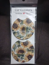 Sublimated Car Coasters-Sunflowers