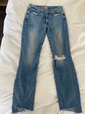 Mother Insider Crop Step Chew Dancing On The Coals Medium Wash Raw Hem Size 27