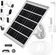 8W Solar Panel Charger for Outdoor Security Cameras, with Micro USB/USB-C and DC