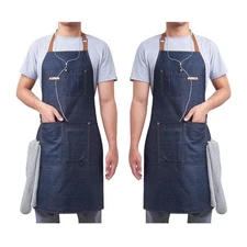 KPD 2 Pack Blue Unisex Adjustable Bib Denim Apron for Family Chef, Kitchen, B...