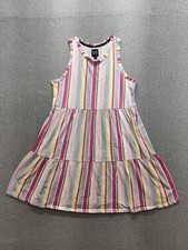 Gap Women Tiered Dress S Multicolor Striped Sleeveless Cotton Blend Round Neck