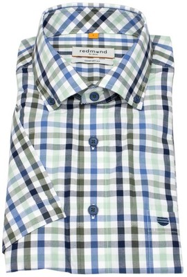 Redmond Kurzarmhemd Comfort Fit Button Down Kragen kariert grün
