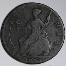 1772 Great Britain Farthing Colonial era E396 T