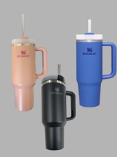 Lot Of Three 40 Oz Stanley Tumblers: Pink/Peach, Black, Blue/White