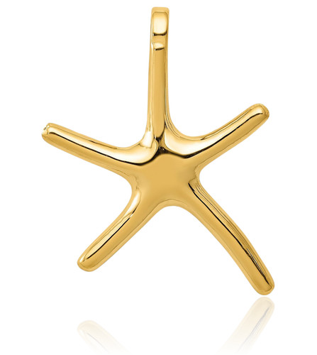 14K Solid Yellow Gold Medium Starfish Pendant Necklace 20mm 3/4 inch Polished