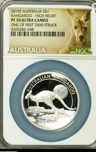 2015 Australia Kangaroo High Relief S$1 NGC PR70 1OZ Silver