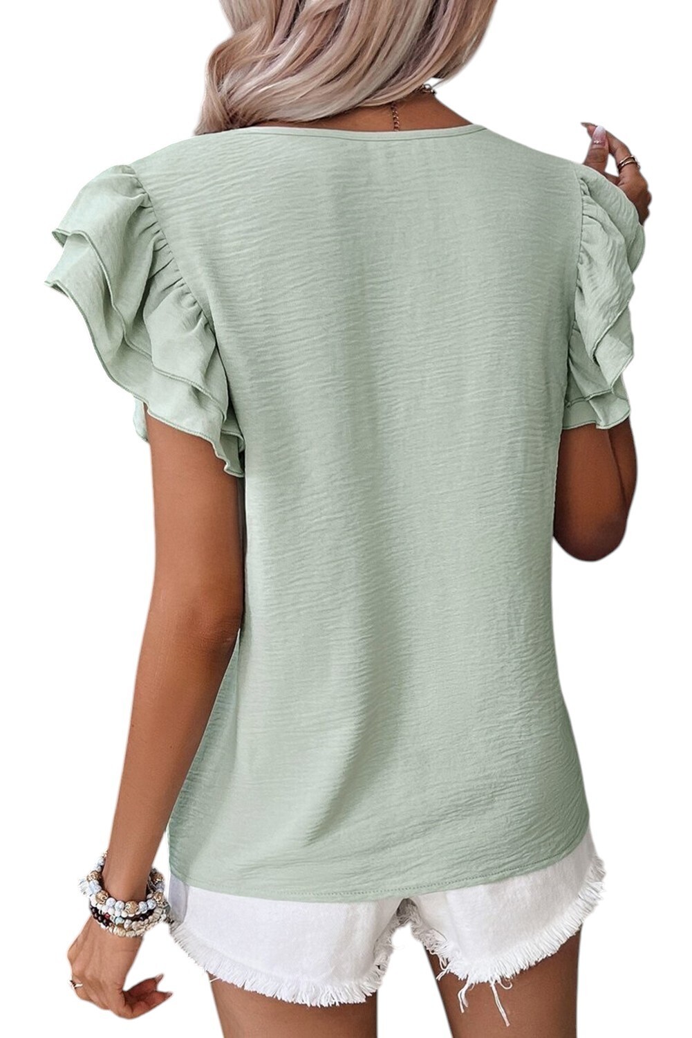 Aqua Green Ruffled Short Sleeve Top New