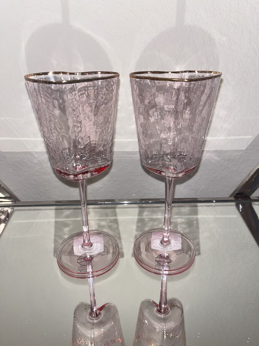 2- NWT HEART SHAPED ROSE/ PINK GOLD RIM CHAMPAGNE /WINE GLASSES | eBay